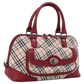 Bolso de mano BURBERRY Nova Check Canvas Beige Silver Auth 203239A Plata Beige