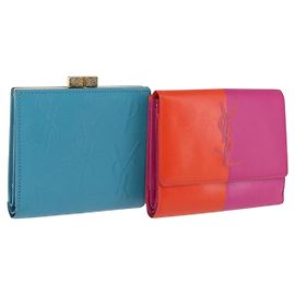 Autre Marque SAINT LAURENT Carteira de Couro Conjunto de 2 Azul Vermelho Auth bs36878 Vermelho Azul