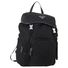 Sac à dos PRADA Nylon Black Silver Auth 197634 Noir Argenté