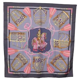 Hermès HERMES Carré 90 Schal "LES MU SEROLLES" Seide Hellblau Auth bs36919 Hellblau