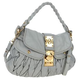 Miu Miu Handtasche Leder 2way Grau Gold Authentisch 196873A Braun Golden