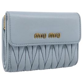 Miu Miu Matelasse Bifold Wallet Leather Light Blue Gold Auth 203339M Golden Light blue