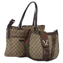 GUCCI GG Canvas Supreme Sherry Line Shoulder Tote Bag Beige Brown Auth 202170 Brown Beige