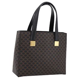 Céline Sac à main rond CELINE Macadam Canvas PVC Cuir Noir Or Auth 202882 Noir Doré
