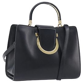 Sac à main Salvatore Ferragamo Gancini en cuir 2way Noir Doré Auth 202636V Noir Autre