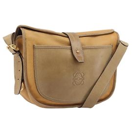LOEWE Schultertasche Leder Beige Goldton Auth ka6169 Beige Andere