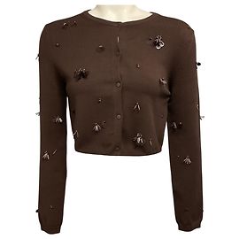 Jonathan Simkhai Simkhai Brown Zadie Embellished Cropped Cardigan Marron