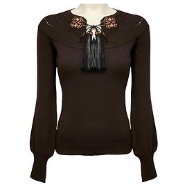 Pull en maille de laine Gucci marron orné de détails à pompons Marron