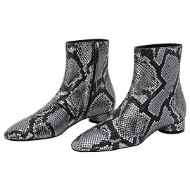 Balenciaga Silver Snakeskin-Embossed Leather Ankle Boots Black Grey