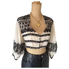 Blusa corta in pizzo Christian Dior Nero Bianco