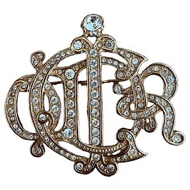 Christian Dior CD Monogramm Brosche Gold mit Kristallen Golden