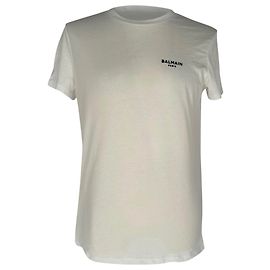 T-shirt en coton blanc avec logo floqué Balmain Blanc