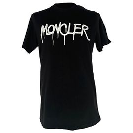 Moncler T-Shirt aus schwarzer Baumwolle mit Graffiti-Logo Schwarz
