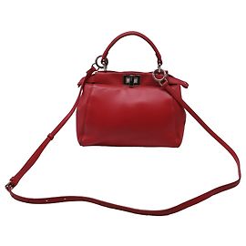 Fendi Mini Peekaboo Top handle Bag in Red Calf Leather Other Python print