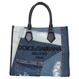 Dolce & Gabbana Denim Patchwork Tote Bag Schwarz Blau
