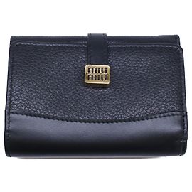 Portafoglio tri-fold in pelle Miu Miu Nero