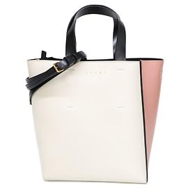 Sac cabas mini en cuir Marni Museo Noir Rose Blanc