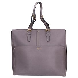 Giorgio Armani Gray Leather Tote Bag Brown