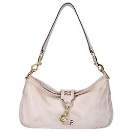 Sac à épaule Miu Miu en cuir traité vintage Écru