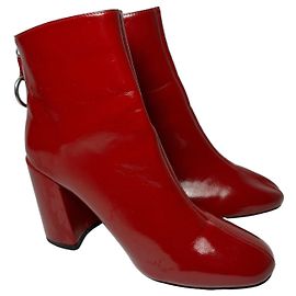 Bottines Office London en cuir verni rouge Rouge