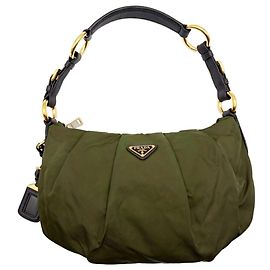 Prada Tessuto Schultertasche Khaki Dunkelbraun