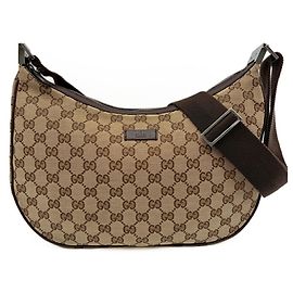 Bolsa de ombro Gucci em lona bege e castanha Marrom Bege