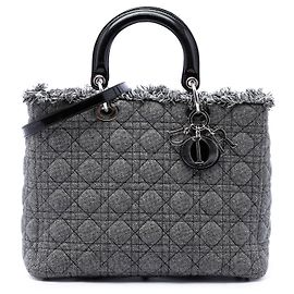 Autre Marque Dior Gray Large Tweed Cannage Lady Dior Marrom