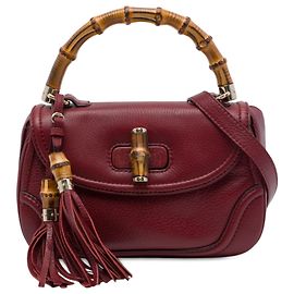 Borsa New Bamboo Gucci in pelle di vitello rossa, taglia Medium Rosso Bordò