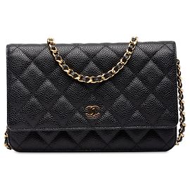 Chanel Black CC Quilted Caviar Wallet on Chain Black