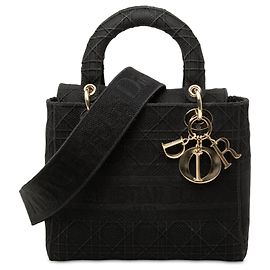 Dior Black Medium Embroidered Canvas Cannage Lady D Lite Nero