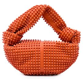 Bottega Veneta Mini Bolsa Double Knot com Tachas em Pele de Bezerro Laranja Laranja