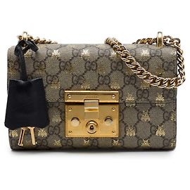 Gucci Beige Small GG Supreme Bee Padlock Crossbody Bege