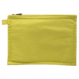 Pochette zippée Hermès Green Toile Bora Bora MM Doré Vert