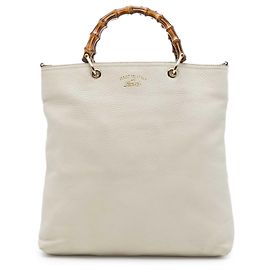 Sac cabas Gucci White Tall Calfskin Bamboo Shopper Blanc