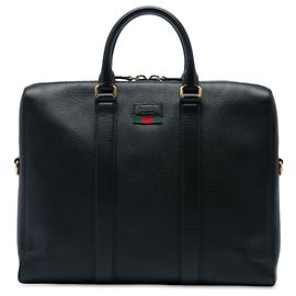 Gucci Black Calfskin Web Business Bag Black