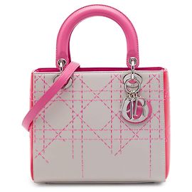 Autre Marque Dior Gray Medium Tricolor Lambskin Macrocannage Stitched Lady Dior Marrom Cinza