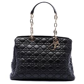 Autre Marque Saco de Compras Lady Dior Soft Zipped em Pele de Cordeiro Cannage Preto Large Dior Preto