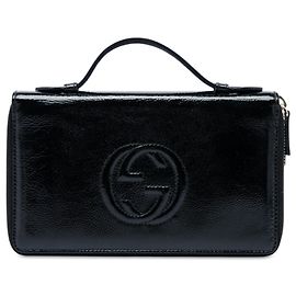 Gucci Black Patent Soho Travel Document Case Black