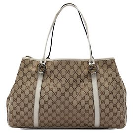 Gucci Beige Large GG Canvas Twins Tote Beige
