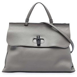 Borsa Satchel Daily Gucci in pelle di vitello grigia Large con bambù Marrone
