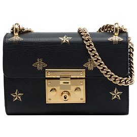 Gucci Bolsa Crossbody Small em couro de bezerro preto com Bee Star e cadeado Preto