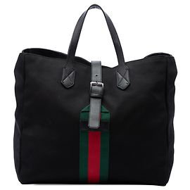 Sac Tote Gucci em tela preta com fivela Techno Web Preto