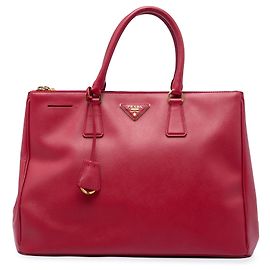Prada Sac Tote Galleria Double Zip Large en cuir Saffiano Rouge Rouge