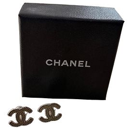 Chanel CC Logo Ohrstecker Silber Grün