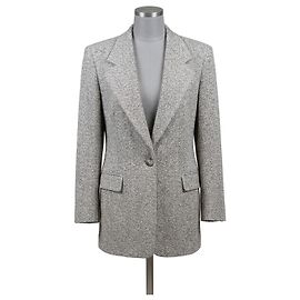 Max Mara Grauer Tweed Blazer Weiß Grau