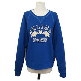 Céline NEUF PULL CELINE SWEAT ELEPHANT RY0H5670Q L M 40 MOLLETON COTON BLEU TOP Bleu