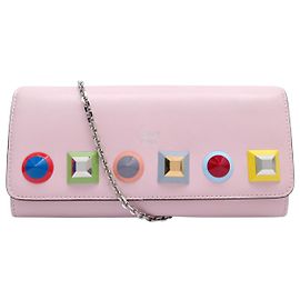 FENDI 8M0365 CONTINENTAL PINK SHOULDER WALLET ON CHAIN WOC Pink