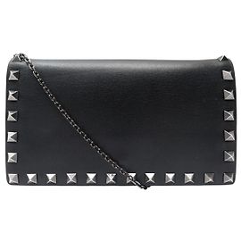 BORSA A MANO VALENTINO POCHETTE ROCKSTUD PELLE NERA BORCHIE TRACOLLA BAG Nero
