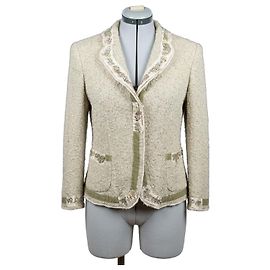 Moschino Tweed-Jacke Beige mit Perlen Weiß Beige