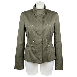 Veste Pinko Vert Militaire à Fermeture Éclair Kaki